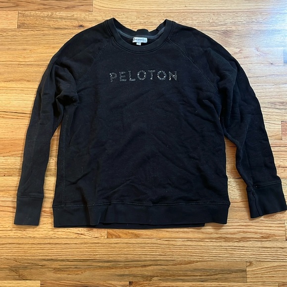 PELOTON Black Sequin Logo Sweatshirt Long Sleeve Size Large - Picture 1 of 4